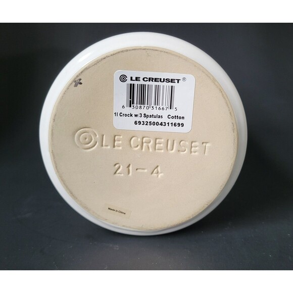 LE CREUSET "Fleur" Small Quart Size Utensil Crock Cotton White With Flowers - Picture 7 of 9
